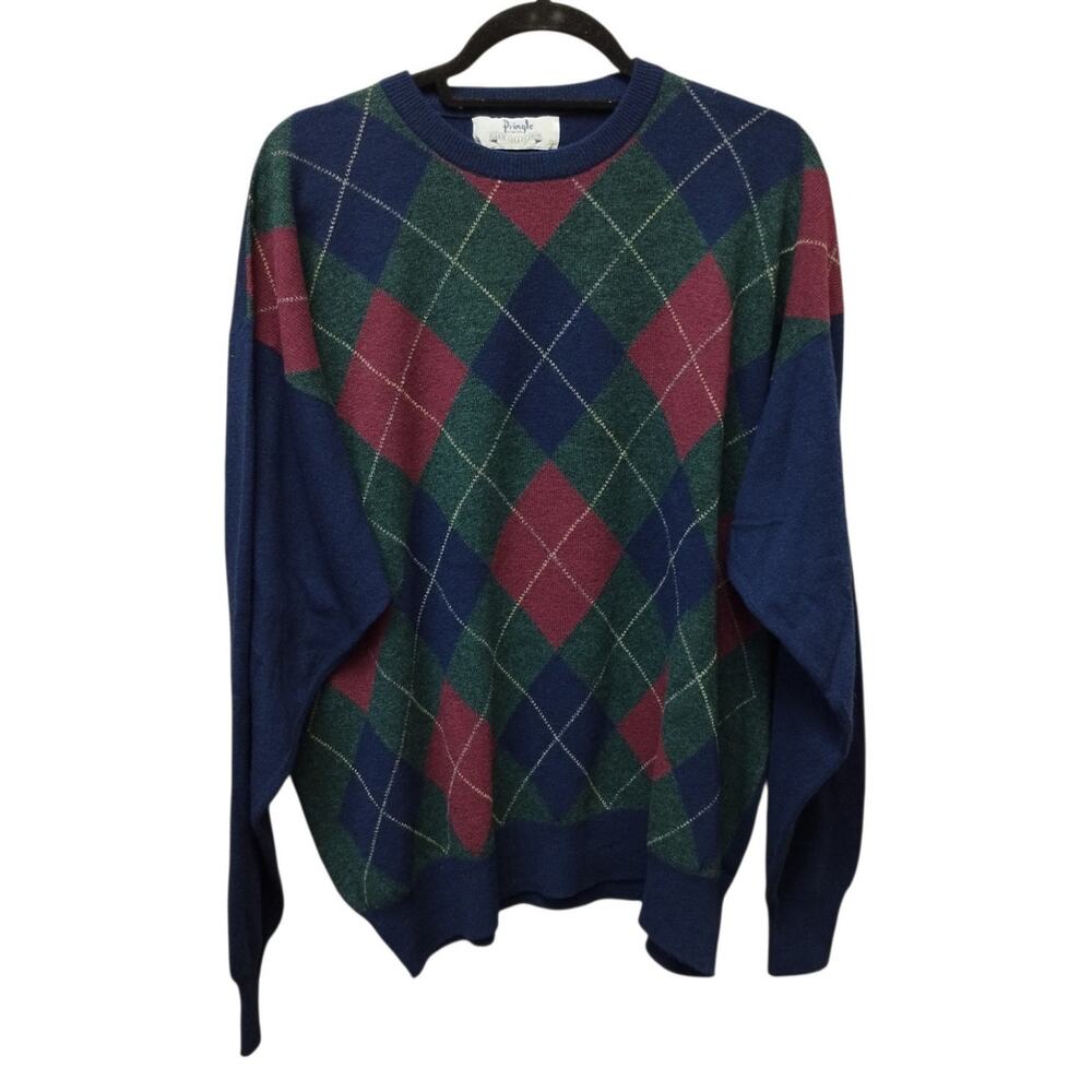 Pringle Mens Preppy Lambswool Argyle V Neck Sweater XL Made In Scotland Academia